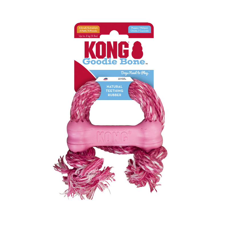KONG Puppy Goodie Bone met touw roze