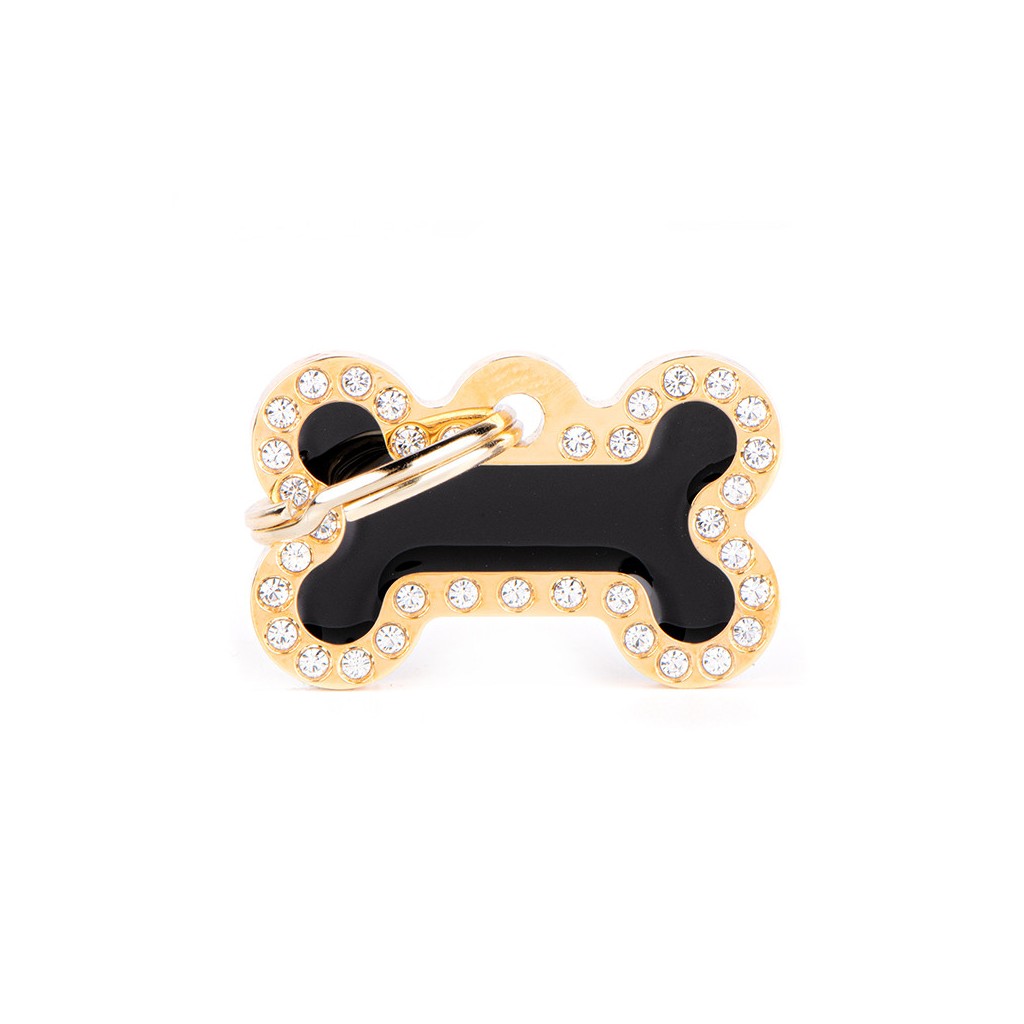 Glam Small Bone Black and Gold with Rhinestones
