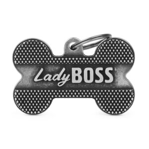 Hondenpenning Bronx Lady Boss XL Bone Antique Silver