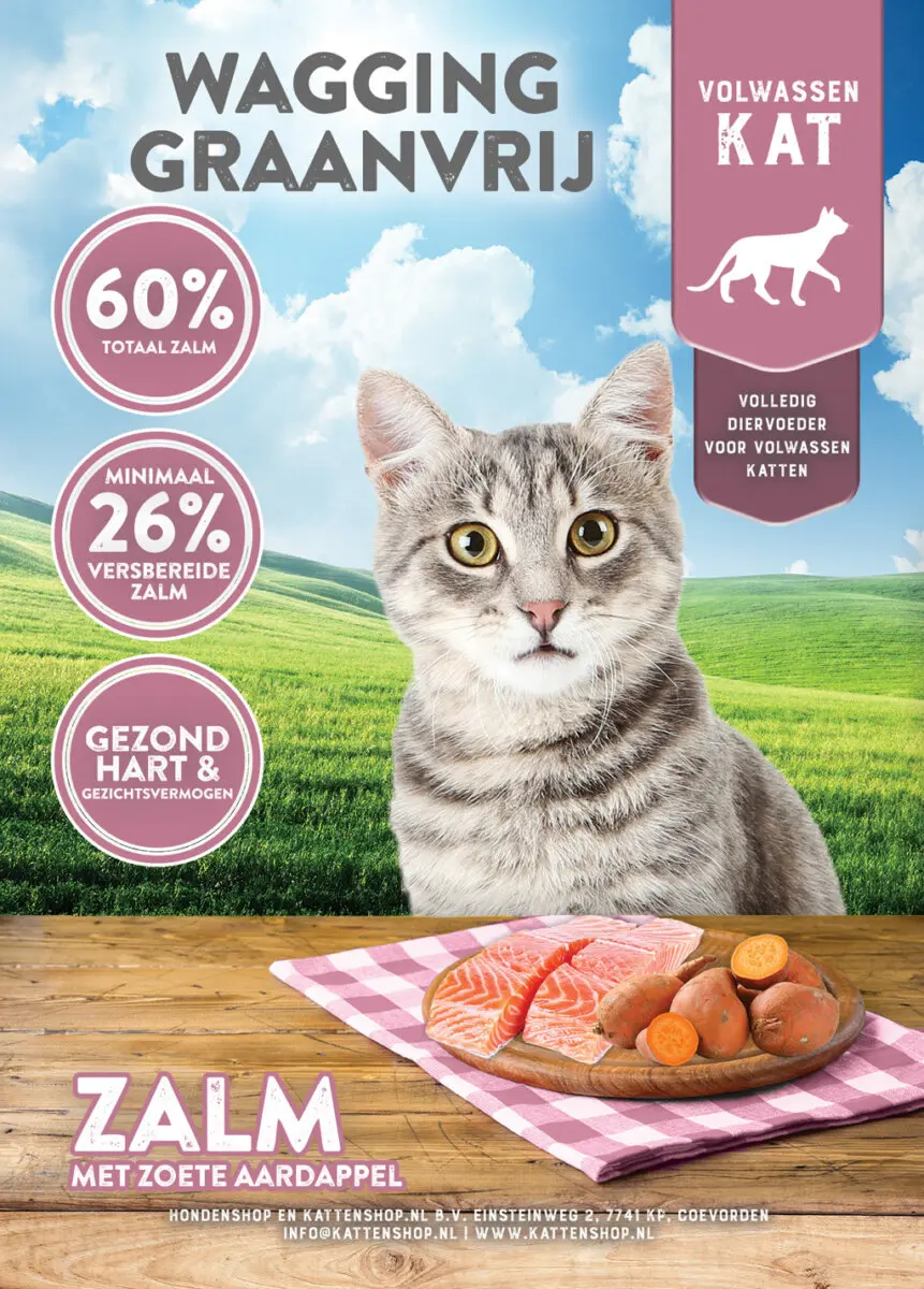 wagging graanvrij zalm kattenvoer poes